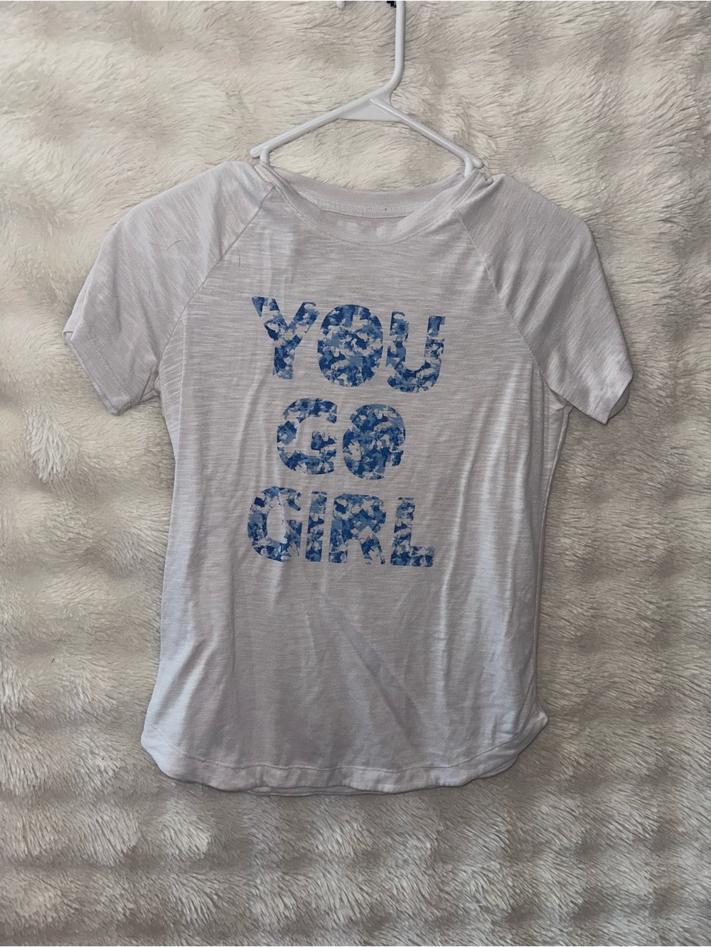 Girls' Short Sleeve Tee - White with Blue Graphic